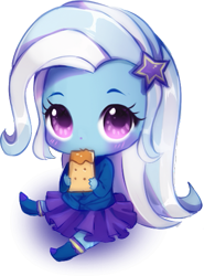 Size: 413x559 | Tagged: safe, artist:millioncookies, derpibooru import, trixie, equestria girls, blushing, chibi, crackers, cute, diatrixes, food, looking at you, millioncookies is trying to murder us, peanut butter, peanut butter crackers, simple background, solo, that human sure does love peanut butter crackers, transparent background, weapons-grade cute