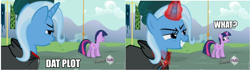 Size: 798x222 | Tagged: safe, derpibooru import, edit, edited screencap, screencap, trixie, twilight sparkle, pony, unicorn, magic duel, alicorn amulet, bedroom eyes, caption, comic, dat butt, female, hornboner, hub logo, image macro, lesbian, mare, meme, out of context, plot, screencap comic, shipping, trixie yells at everything, twixie