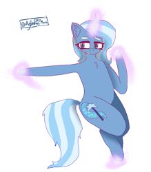 Size: 944x1080 | Tagged: safe, artist:itzdatag0ndray, derpibooru import, trixie, semi-anthro, chest fluff, cute, ear fluff, floating, krita, magic, simple background, solo, white background