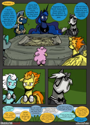 Size: 1950x2700 | Tagged: safe, artist:dracojayproduct, fleetfoot, princess luna, spitfire, oc, oc:reginald, alicorn, pony, comic:lunar isolation, comic