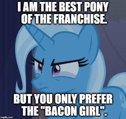 Size: 530x500 | Tagged: safe, derpibooru import, edit, edited screencap, screencap, trixie, pony, unicorn, no second prances, best pony, crying, grammar error, image macro, implied sunset shimmer, meme, op is a cuck, op is trying to start shit, solo, trixie yells at everything