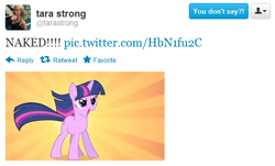 Size: 518x313 | Tagged: safe, derpibooru import, twilight sparkle, brony queen, tara strong, twitter