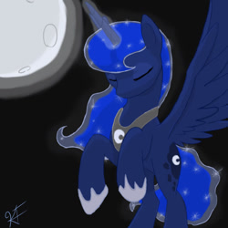 Size: 720x720 | Tagged: safe, artist:kiera14, princess luna, alicorn, pony, glowing horn, moon, solo