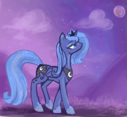 Size: 1300x1200 | Tagged: safe, artist:staticdragon1, princess luna, alicorn, pony, moon, night, s1 luna, solo