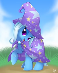 Size: 800x1000 | Tagged: safe, artist:nyaasu, derpibooru import, trixie, pony, unicorn, female, hat, mare, solo, trixie's cape, trixie's hat