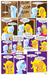 Size: 792x1224 | Tagged: safe, artist:dekomaru, derpibooru import, trixie, oc, oc:diamond cluster, oc:honey cluster, pegasus, pony, comic:the greatest gift, comic, female, jewelry, magic, mare, necklace