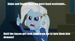 Size: 1280x714 | Tagged: safe, derpibooru import, edit, edited screencap, screencap, trixie, equestria girls, rainbow rocks, image macro, meme, solo, trixie yells at everything