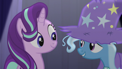 Size: 1280x720 | Tagged: safe, derpibooru import, screencap, starlight glimmer, trixie, pony, no second prances