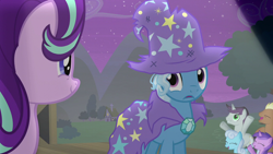 Size: 1280x720 | Tagged: safe, derpibooru import, screencap, amethyst star, linky, meadow song, shoeshine, sparkler, starlight glimmer, trixie, written script, pony, no second prances