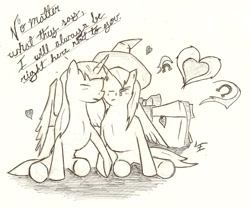 Size: 979x815 | Tagged: safe, artist:schattenassistenten, derpibooru import, trixie, twilight sparkle, twilight sparkle (alicorn), alicorn, pony, crying, female, heart, lesbian, mare, present, shipping, twixie