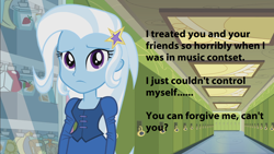 Size: 1912x1080 | Tagged: safe, derpibooru import, trixie, equestria girls, grammar error, misspelling, sad