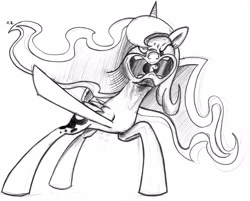 Size: 3174x2550 | Tagged: safe, artist:uminanimu, princess luna, alicorn, pony, faic, monochrome, solo