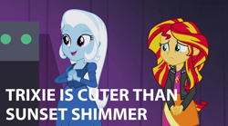 Size: 1280x714 | Tagged: safe, derpibooru import, sunset shimmer, trixie, equestria girls, rainbow rocks, image macro, meme, opinion