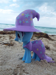 Size: 3456x4608 | Tagged: safe, artist:krazykari, derpibooru import, trixie, pony, unicorn, absurd resolution, beach, female, irl, mare, photo, toy