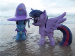 Size: 4608x3456 | Tagged: safe, artist:krazykari, derpibooru import, trixie, twilight sparkle, twilight sparkle (alicorn), alicorn, pony, absurd resolution, beach, irl, photo, ponies around the world, toy