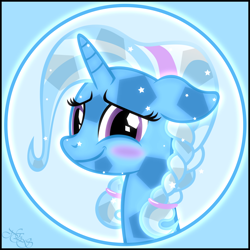 Size: 1500x1500 | Tagged: dead source, safe, artist:navitaserussirus, derpibooru import, trixie, pony, unicorn, alternate hairstyle, beautiful, blushing, bust, crystallized, female, happy, mare, portrait, smiling, solo