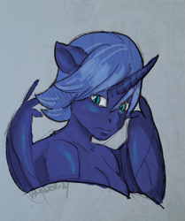 Size: 745x891 | Tagged: safe, artist:breathe-a-little, princess luna, anthro, looking at you, solo