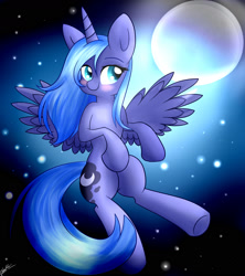 Size: 1600x1800 | Tagged: safe, artist:riouku, princess luna, alicorn, pony, blushing, female, mare, moon, s1 luna, smiling, solo