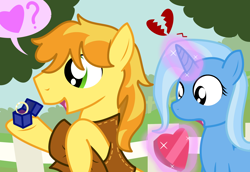 Size: 3000x2062 | Tagged: safe, artist:dazed-and-wandering, derpibooru import, braeburn, trixie, female, heartbreak, male, marriage proposal, shipping, shipping denied, straight, trixburn