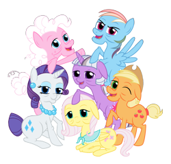 Size: 3125x2988 | Tagged: safe, artist:nianara, derpibooru import, applejack, fluttershy, pinkie pie, rainbow dash, rarity, twilight sparkle, earth pony, pegasus, pony, unicorn, elderly, high res, mane six, mane six opening poses, mortal twilight, old, older, simple background, transparent background