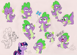 Size: 1600x1140 | Tagged: safe, artist:kukimao, derpibooru import, spike, twilight sparkle, dragon, pony, unicorn, female, mare