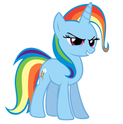 Size: 1542x1553 | Tagged: safe, artist:durpy, color edit, derpibooru import, rainbow dash, trixie, pony, unicorn, female, fusion, identity theft, mare, simple background, solo, transparent background, vector