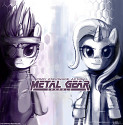 Size: 900x916 | Tagged: safe, artist:johnjoseco, derpibooru import, trixie, twilight sparkle, crossover, future twilight, konami, metal gear