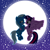 Size: 2000x2000 | Tagged: safe, artist:navitaserussirus, derpibooru import, trixie, twilight sparkle, twilight sparkle (alicorn), alicorn, pony, female, lesbian, mare, moon, shipping, twixie