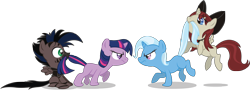 Size: 3730x1344 | Tagged: safe, artist:utahraptorz-poniez, derpibooru import, trixie, twilight sparkle, oc, colt, filly, male