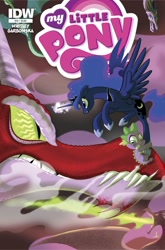 Size: 1200x1822 | Tagged: safe, artist:amy mebberson, idw, princess luna, spike, alicorn, dragon, pony, cover, idw advertisement