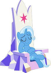 Size: 3481x5000 | Tagged: safe, artist:dashiesparkle, derpibooru import, trixie, pony, unicorn, all bottled up, .svg available, absurd resolution, crossed legs, eyes closed, female, mare, simple background, sitting, smiling, smug, solo, throne, transparent background, vector