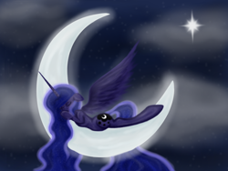 Size: 800x600 | Tagged: safe, artist:earthequine, princess luna, alicorn, pony, moon, prone, sleeping, solo, tangible heavenly object