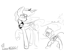 Size: 1280x1016 | Tagged: safe, artist:darkflame75, princess luna, alicorn, pony, filly, lunadoodle, monochrome, self ponidox, woona