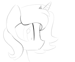 Size: 1280x1049 | Tagged: safe, artist:darkflame75, princess luna, alicorn, pony, big eyes, bust, filly, frown, lunadoodle, monochrome, simple background, sketch, solo, white background, woona