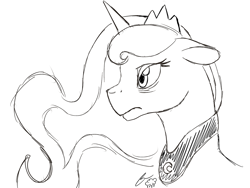 Size: 1280x960 | Tagged: safe, artist:iraincloud, princess luna, alicorn, pony, lunadoodle, monochrome, solo