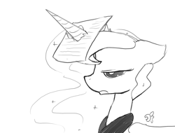 Size: 1280x974 | Tagged: safe, artist:darkflame75, princess luna, alicorn, pony, lunadoodle, monochrome, paper, solo