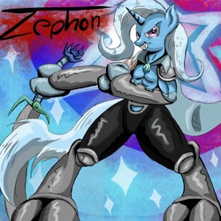 Size: 2000x2000 | Tagged: safe, artist:bob401, derpibooru import, trixie, anthro, vampire, crossover, grin, legacy of kain, sword