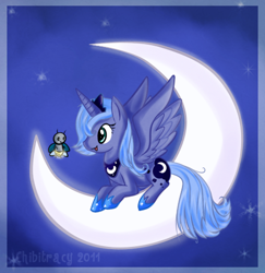 Size: 455x468 | Tagged: safe, artist:chibitracydoodles, princess luna, alicorn, firefly (insect), pony, moon, s1 luna, solo