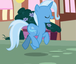 Size: 871x724 | Tagged: safe, derpibooru import, screencap, trixie, pony, unicorn, all bottled up, animated, cute, diatrixes, eyes closed, female, gif, loop, mare, ponyville, prancing, profile, solo