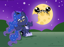 Size: 2586x1887 | Tagged: safe, artist:everlastingderp, princess luna, alicorn, pony, cheese moon, eating, edible heavenly object, ethereal mane, faic, hoof shoes, moon, starry mane, tangible heavenly object