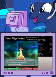 Size: 560x769 | Tagged: safe, princess luna, alicorn, pony, combusken, exploitable meme, gamer luna, meme, obligatory pony, pokémon, pokémon omega ruby and alpha sapphire, tv meme, twitch plays pokémon