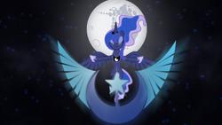 Size: 1920x1080 | Tagged: safe, artist:fuge269, princess luna, alicorn, pony, emblem, eyes closed, female, mare, mare in the moon, moon, new lunar republic, solo, vector, wallpaper