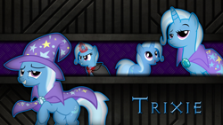 Size: 1920x1080 | Tagged: safe, artist:meteor-venture, derpibooru import, trixie, pony, unicorn, blue coat, female, horn, mare, solo, two toned mane, wallpaper