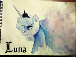 Size: 2312x1728 | Tagged: safe, artist:hollyall, princess luna, alicorn, pony, solo, traditional art, watercolor painting