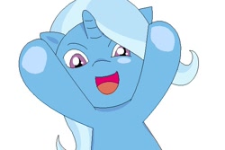Size: 600x400 | Tagged: safe, artist:m2130138, derpibooru import, trixie, fourth wall, happy, smiling