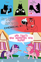 Size: 850x1275 | Tagged: safe, artist:fadri, derpibooru import, pinkie pie, twilight sparkle, earth pony, pony, comic:and that's how equestria was made, and that's how equestria was made, comic, the powerpuff girls