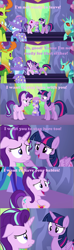 Size: 801x2697 | Tagged: safe, derpibooru import, edit, edited screencap, screencap, starlight glimmer, thorax, trixie, twilight sparkle, twilight sparkle (alicorn), alicorn, changedling, changeling, pony, unicorn, celestial advice, awkward, c:, comic, confused, eye contact, female, floppy ears, frown, grin, gritted teeth, hug, jewelry, king thorax, lesbian, looking at each other, male, mare, necklace, open mouth, raised eyebrow, screencap comic, shipping, smiling, that escalated quickly, twilight's castle, twistarlight, uvula, wide eyes