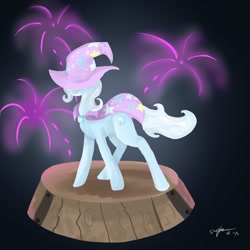 Size: 1000x1000 | Tagged: safe, artist:sapphierwolf, derpibooru import, trixie, pony, unicorn, blue coat, female, fireworks, horn, mare, solo, two toned mane