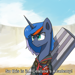 Size: 1200x1200 | Tagged: safe, artist:anticular, princess luna, alicorn, pony, ask sunshine and moonbeams, clothes, crossover, female, kill la kill, mare, parody, ryuko matoi, s1 luna, short hair, solo