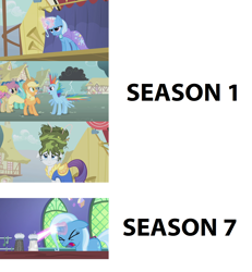 Size: 1336x1444 | Tagged: safe, derpibooru import, screencap, applejack, rainbow dash, trixie, earth pony, pegasus, pony, all bottled up, boast busters, screencap comic